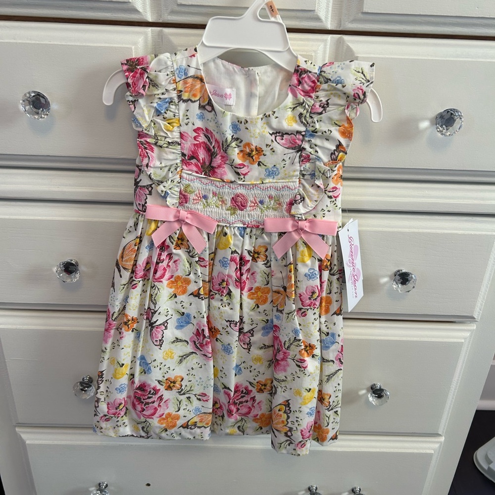 Youngland Floral Dress with Pink and Orange Accents